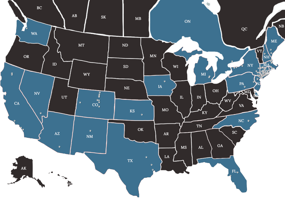 US & Canada AuctionNinja Licensees Map
